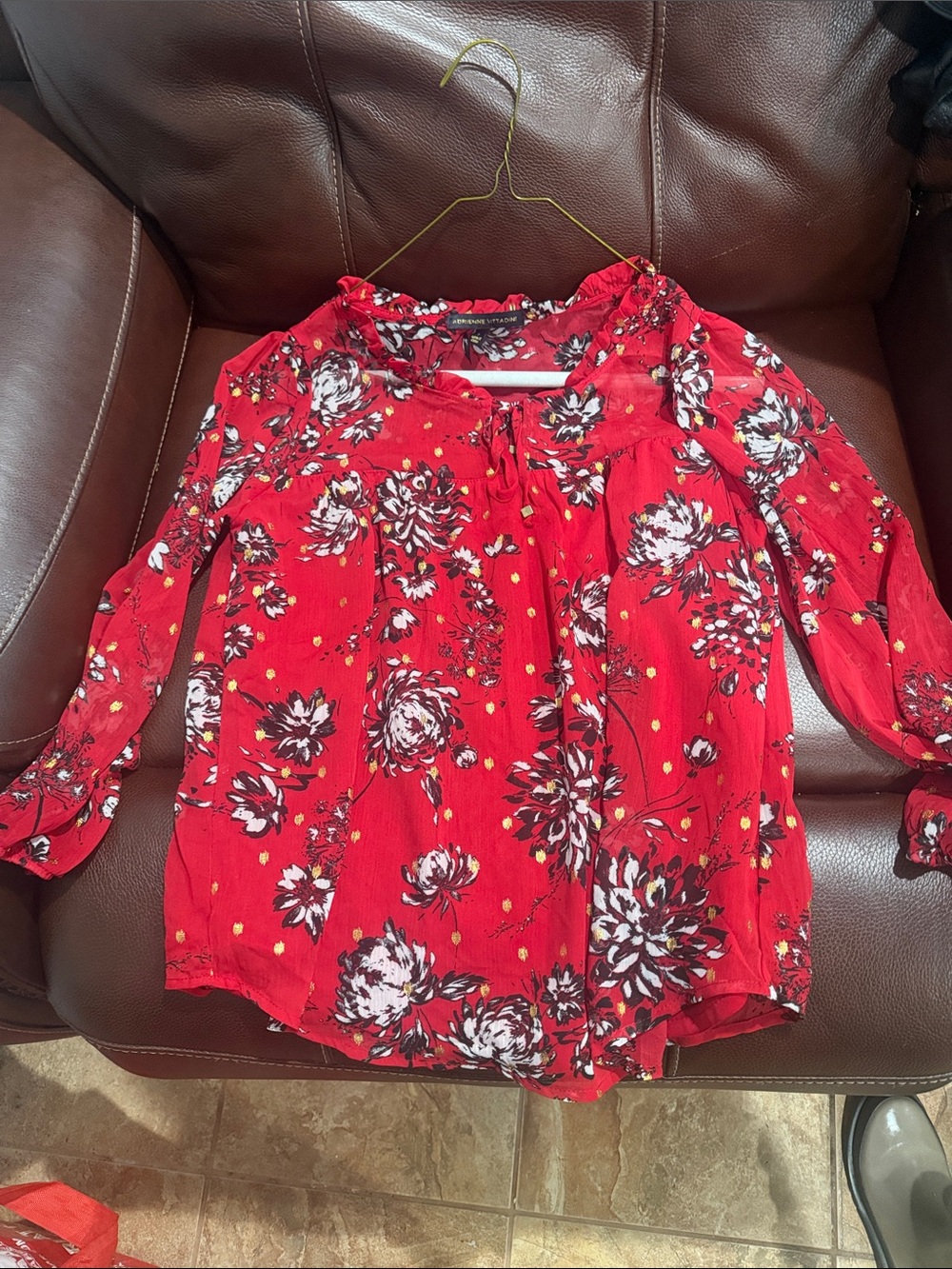 Red Floral Peasant Blouse - Women's